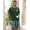 Ekouaer Mens Pajamas Set Soft Lounge Set V Neck Sleep Nightwear Short Sleeve Pjs with Pocket S-XXL(02 Green Plaid)