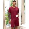 Ekouaer Mens Pajamas Set Soft Lounge Set V Neck Sleep Nightwear Short Sleeve Pjs with Pocket S-XXL(Dark Red)