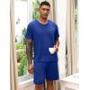 Ekouaer Mens Pajamas Set Soft Lounge Set V Neck Sleep Nightwear Short Sleeve Pjs with Pocket S-XXL(Deep Blue)