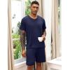 Ekouaer Mens Pajamas Set Soft Lounge Set V Neck Sleep Nightwear Short Sleeve Pjs with Pocket S-XXL(Navy Blue)