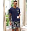 Ekouaer Mens Pajamas Set Soft Lounge Set V Neck Sleep Nightwear Short Sleeve Pjs with Pocket S-XXL(Navy Blue Floral)