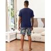 Ekouaer Mens Pajamas Set Soft Lounge Set V Neck Sleep Nightwear Short Sleeve Pjs with Pocket S-XXL(Navy Blue Floral)