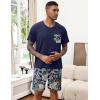Ekouaer Mens Pajamas Set Soft Lounge Set V Neck Sleep Nightwear Short Sleeve Pjs with Pocket S-XXL(Navy Blue Floral)