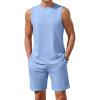 Ekouaer Men’s Pajamas Set Workout Tank Top Pjs Sets with Shorts 2 Piece Soft Sleeveless Casual Sleep Shirts Loungewear S-XXL(Clear Blue)