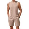 Ekouaer Men’s Pajamas Set Workout Tank Top Pjs Sets with Shorts 2 Piece Soft Sleeveless Casual Sleep Shirts Loungewear S-XXL(Khaki)
