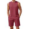 Ekouaer Men’s Pajamas Set Workout Tank Top Pjs Sets with Shorts 2 Piece Soft Sleeveless Casual Sleep Shirts Loungewear S-XXL(Wine Red)