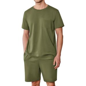 Ekouaer Mens Pajamas Set Cotton Short Sleeve Sleepwear 2 Piece Pj Sets for Men Soft Nightwear with Pockets S-XXL(Army Green)