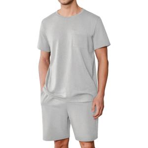 Ekouaer Mens Pajamas Set Cotton Short Sleeve Sleepwear 2 Piece Pj Sets for Men Soft Nightwear with Pockets S-XXL(Grey)