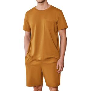 Ekouaer Mens Pajamas Set Cotton Short Sleeve Sleepwear 2 Piece Pj Sets for Men Soft Nightwear with Pockets S-XXL(Light Brown)
