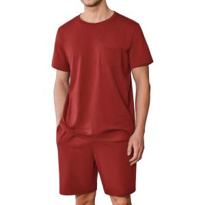 Ekouaer Mens Pajamas Set Cotton Short Sleeve Sleepwear 2 Piece Pj Sets for Men Soft Nightwear with Pockets S-XXL(Wine Red)