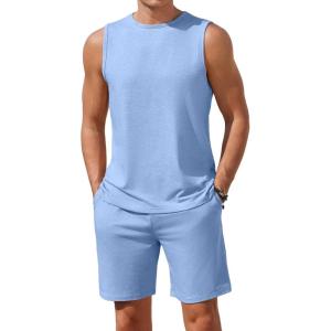 Ekouaer Men’s Pajamas Set Workout Tank Top Pjs Sets with Shorts 2 Piece Soft Sleeveless Casual Sleep Shirts Loungewear S-XXL(Clear Blue)