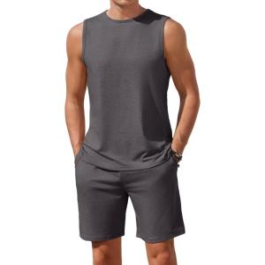 Ekouaer Men’s Pajamas Set Workout Tank Top Pjs Sets with Shorts 2 Piece Soft Sleeveless Casual Sleep Shirts Loungewear S-XXL(Dark Flower Grey)