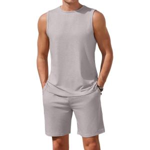 Ekouaer Men’s Pajamas Set Workout Tank Top Pjs Sets with Shorts 2 Piece Soft Sleeveless Casual Sleep Shirts Loungewear S-XXL(Light Grey)
