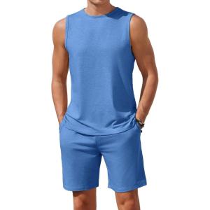 Ekouaer Men’s Pajamas Set Workout Tank Top Pjs Sets with Shorts 2 Piece Soft Sleeveless Casual Sleep Shirts Loungewear S-XXL(Peacock Blue)