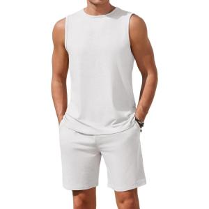 Ekouaer Men’s Pajamas Set Workout Tank Top Pjs Sets with Shorts 2 Piece Soft Sleeveless Casual Sleep Shirts Loungewear S-XXL(White)