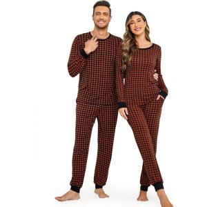 Ekouaer Pajamas for Couple Matching Pjs Long Sleeve Plaid Sleepwear Soft Loungewear with Pockets S-XXL(Pattern7_caramel Plaid)