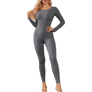 Ekouaer Womens Thermal Underwear Sets Long Johns Long Sleeve Base Layer Pajama Top and Leggings Set Cold Weather S-XXL(Grey)