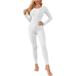 Ekouaer Womens Thermal Underwear Sets Long Johns Long Sleeve Base Layer Pajama Top and Leggings Set Cold Weather S-XXL(Pure White)