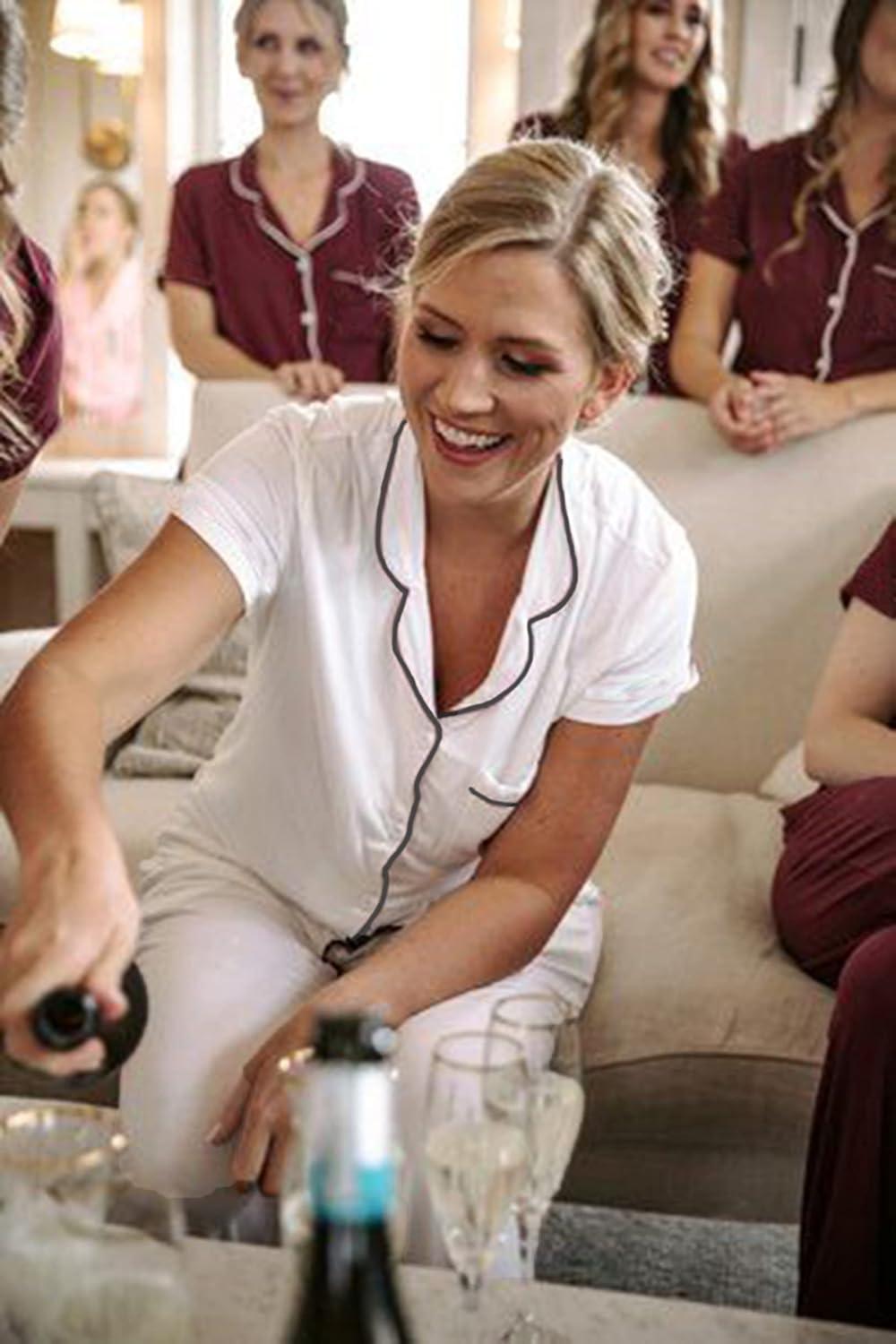imageAvidlove Women Pajamas Set Notch Collar Soft Sleepwear Pjs Short Sleeve Button Down Nightwear with Long PantsWhite