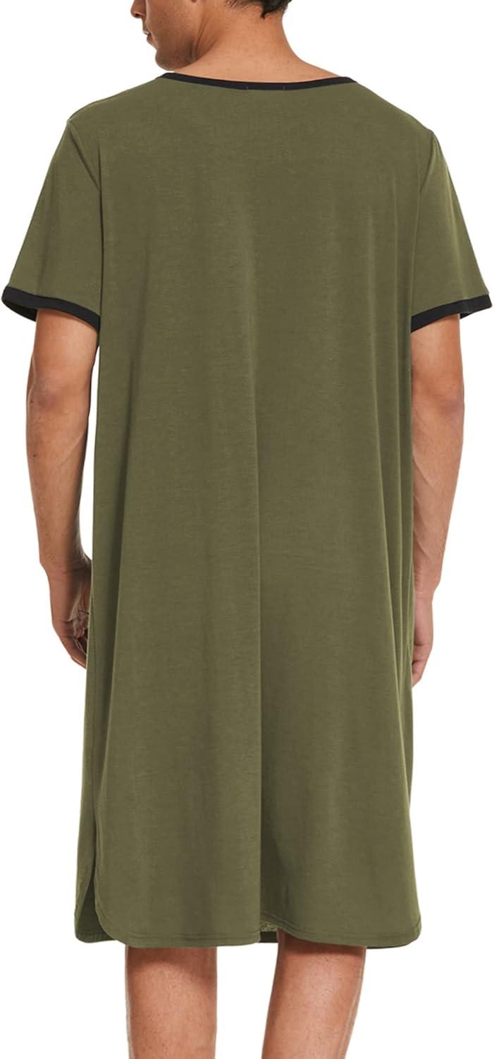 imageEkouaer Mens Nightshirt Nightwear Comfy BigampTall Short Sleeve Henley Sleep ShirtArmy Green