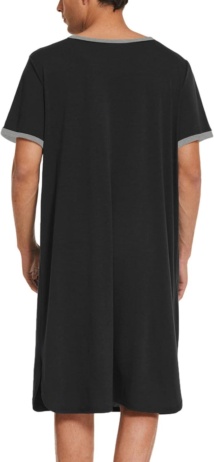 imageEkouaer Mens Nightshirt Nightwear Comfy BigampTall Short Sleeve Henley Sleep ShirtBlack