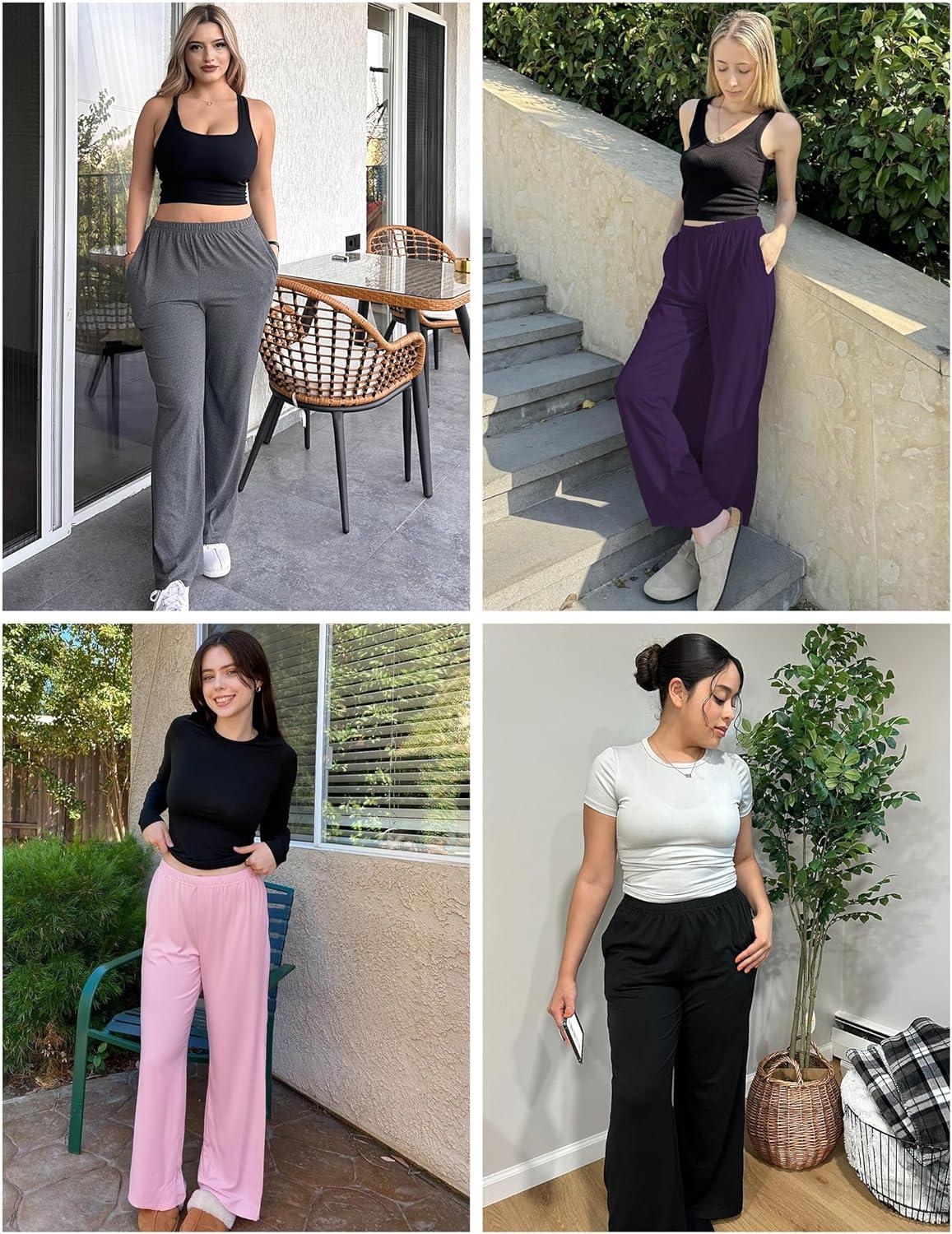imageEkouaer Pajama Pants for Women Soft Comfy Pajama Bottoms Casual Stretch Wide Leg Pants with PocketsNavy