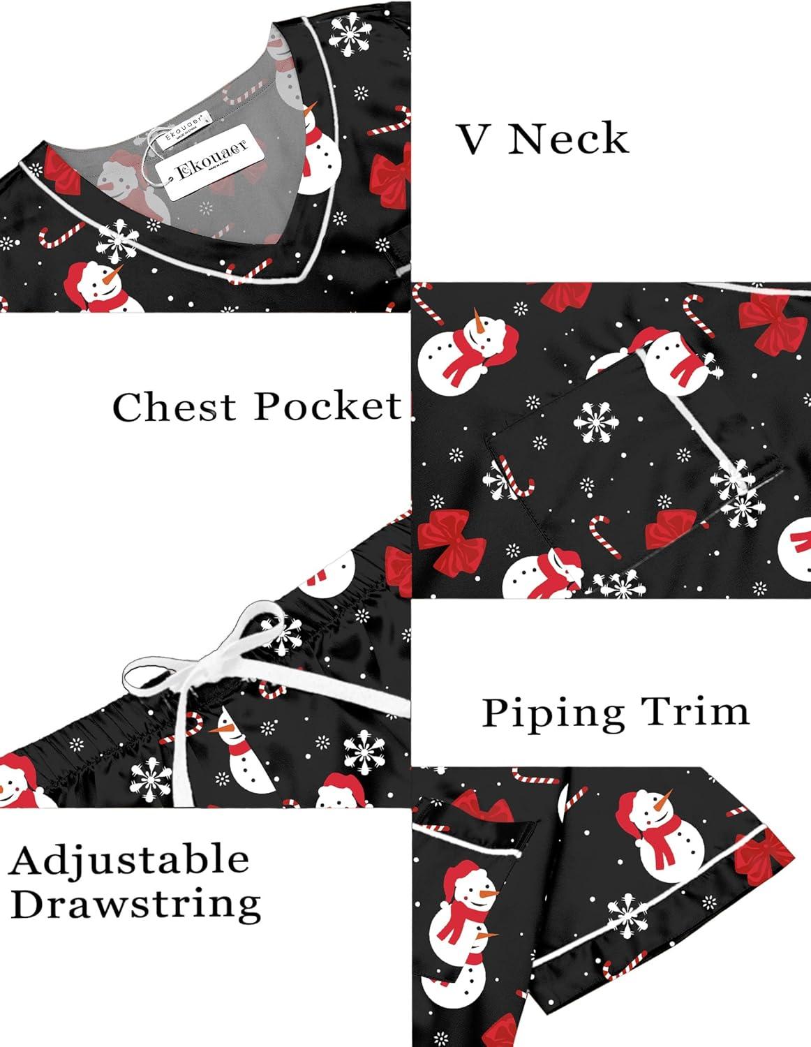 imageEkouaer Silk Pajama for Women Short Sleeve Satin Pj Set Two Piece Soft Sleepwear Loungewear SXXLAblack Snowman