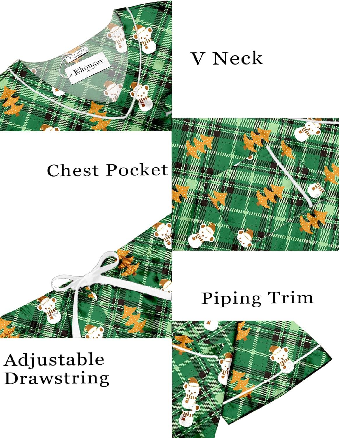 imageEkouaer Silk Pajama for Women Short Sleeve Satin Pj Set Two Piece Soft Sleepwear Loungewear SXXLAgreen Christmas Teddy