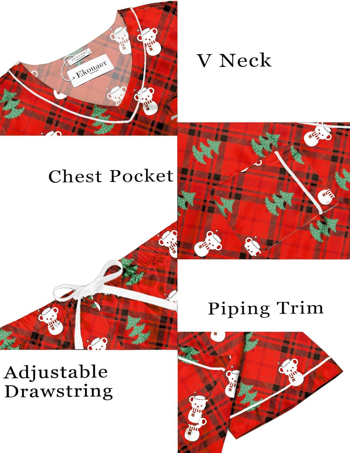 imageEkouaer Silk Pajama for Women Short Sleeve Satin Pj Set Two Piece Soft Sleepwear Loungewear SXXLAred Christmas Teddy