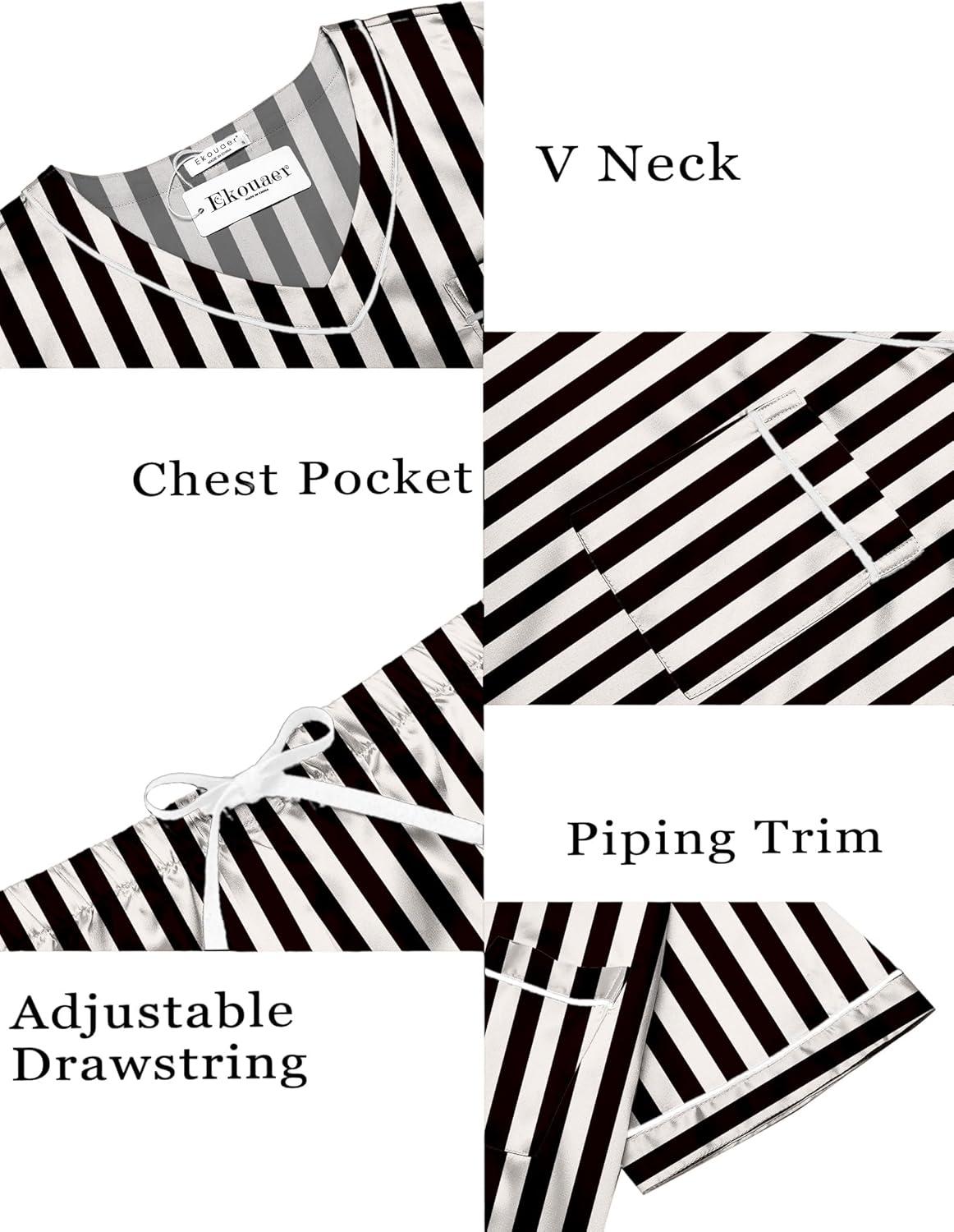 imageEkouaer Silk Pajama for Women Short Sleeve Satin Pj Set Two Piece Soft Sleepwear Loungewear SXXLBlackchampagne Stripes
