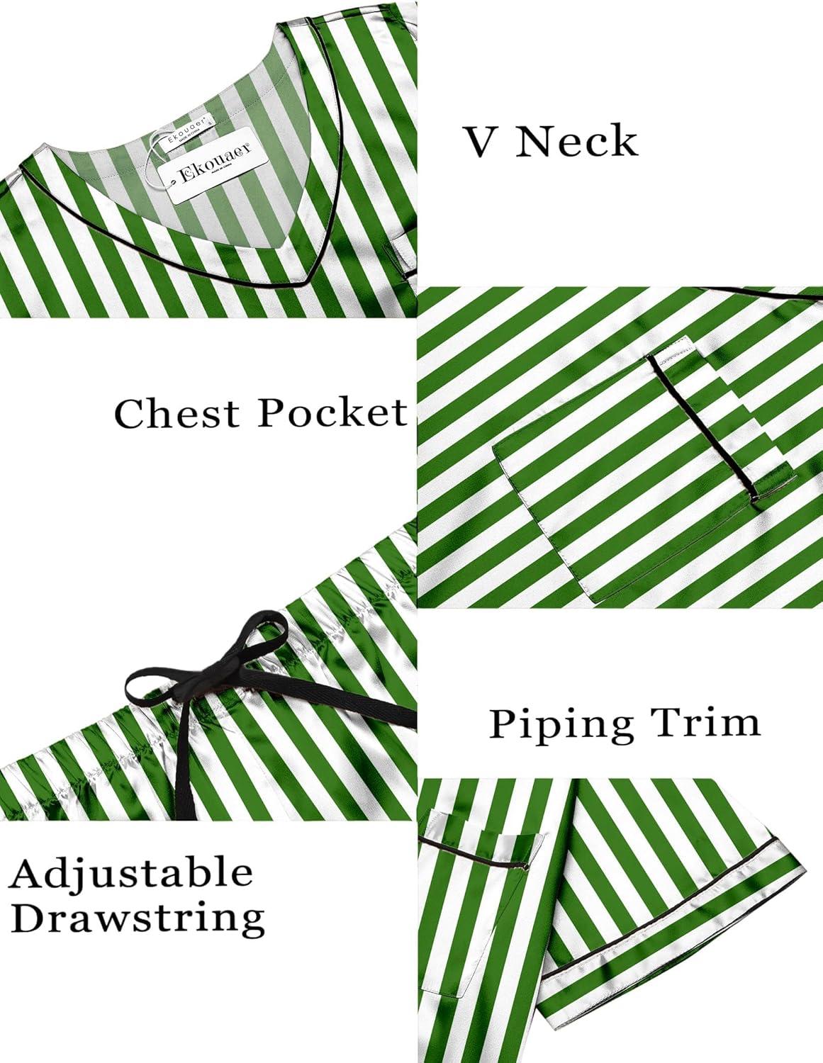 imageEkouaer Silk Pajama for Women Short Sleeve Satin Pj Set Two Piece Soft Sleepwear Loungewear SXXLGreenwhite Stripes
