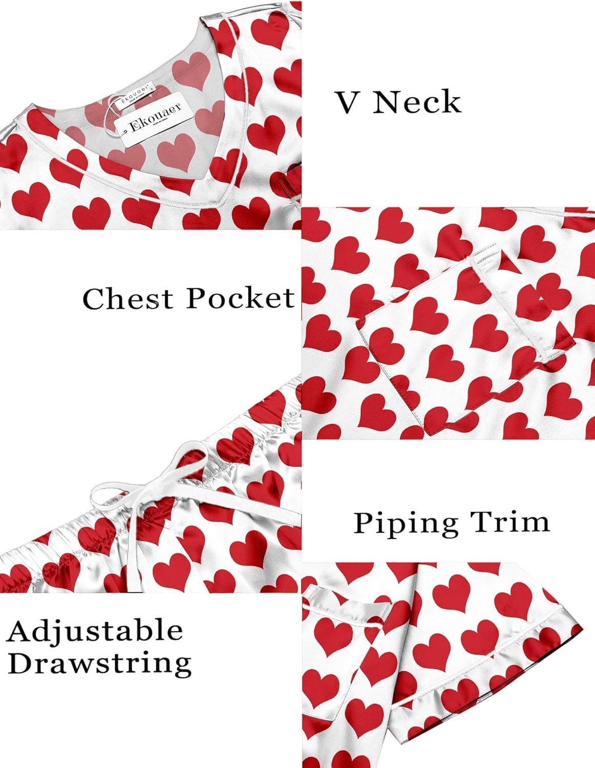 imageEkouaer Silk Pajama for Women Short Sleeve Satin Pj Set Two Piece Soft Sleepwear Loungewear SXXLRed Heart