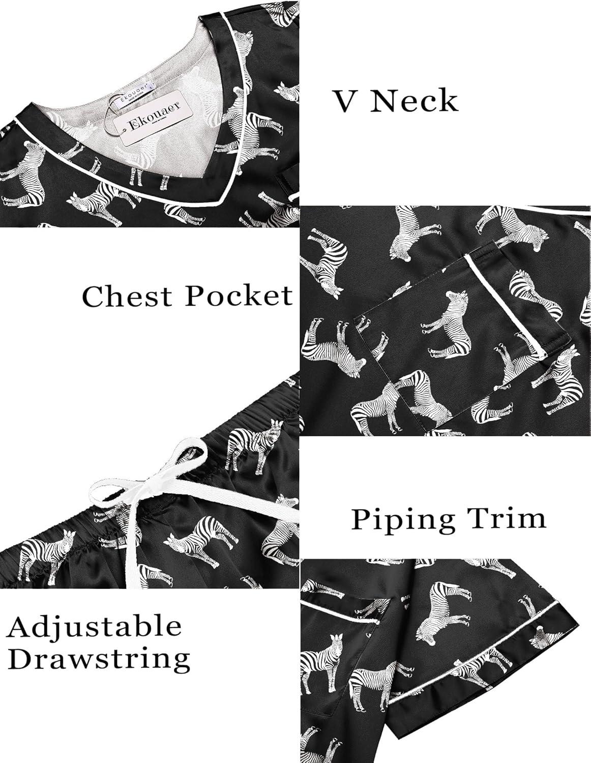 imageEkouaer Silk Pajama for Women Short Sleeve Satin Pj Set Two Piece Soft Sleepwear Loungewear SXXLZebra