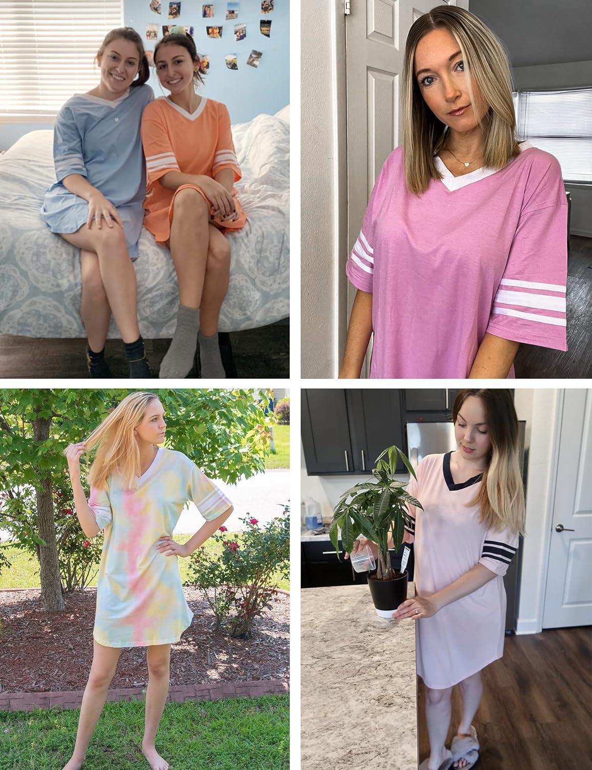 imageEkouaer Womens Nightgown Cotton Sleepwear Short Sleeve Sleep Shirt V Neck Color Block NightshirtTie Dye Grey