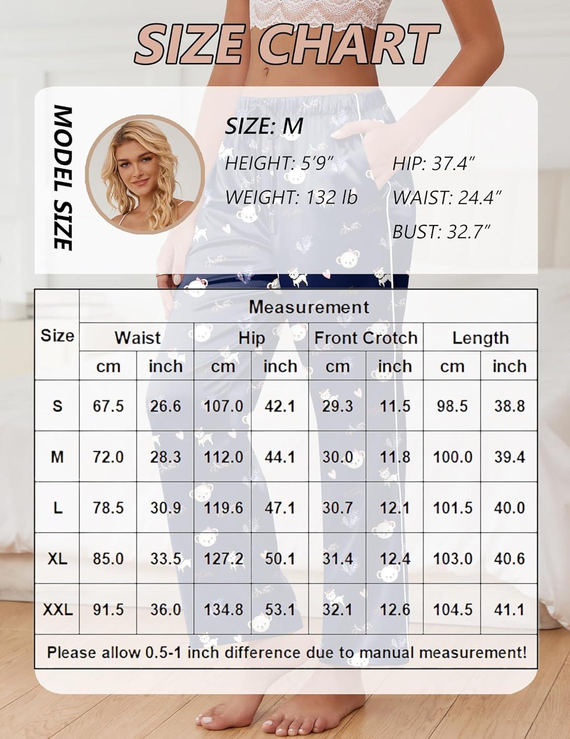 imageEkouaer Womens Silk Satin Pajama Pants Soft Comfy Loose Pj Pants Drawstring Elastic Waist Wide Leg Lounge Bottom with PocketsNavy Blue Teddy