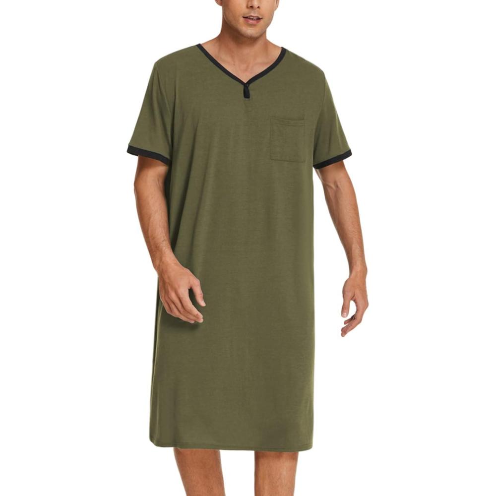 imageEkouaer Mens Nightshirt Nightwear Comfy BigampTall Short Sleeve Henley Sleep ShirtArmy Green