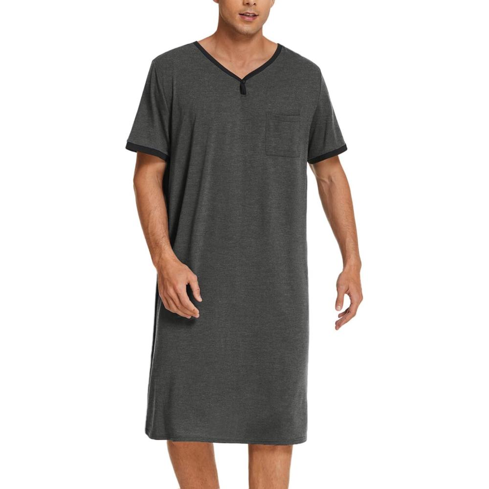 imageEkouaer Mens Nightshirt Nightwear Comfy BigampTall Short Sleeve Henley Sleep ShirtDark Grey
