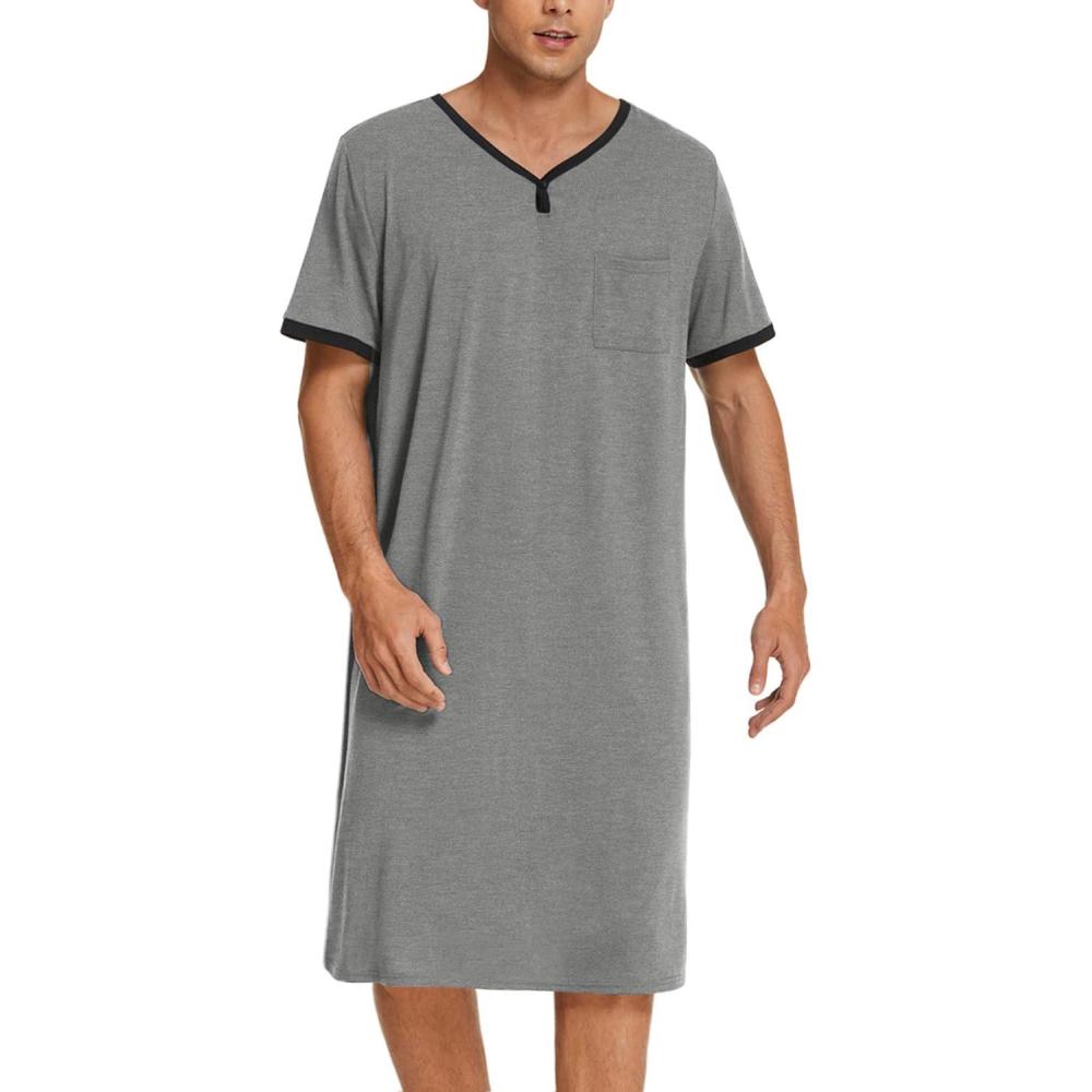 imageEkouaer Mens Nightshirt Nightwear Comfy BigampTall Short Sleeve Henley Sleep ShirtGrey