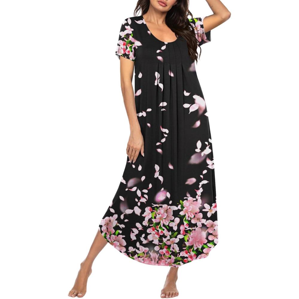 imageEkouaer Moo Moos for Women House Dress Long Nightgown Flora Print Mumus Dress S4XLBlack Flower