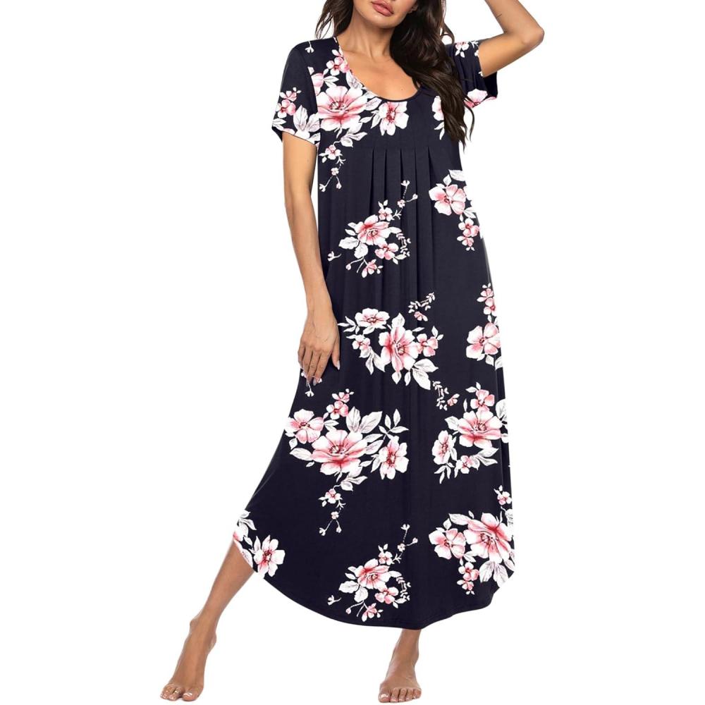 imageEkouaer Moo Moos for Women House Dress Long Nightgown Flora Print Mumus Dress S4XLBlack Pink Flowers