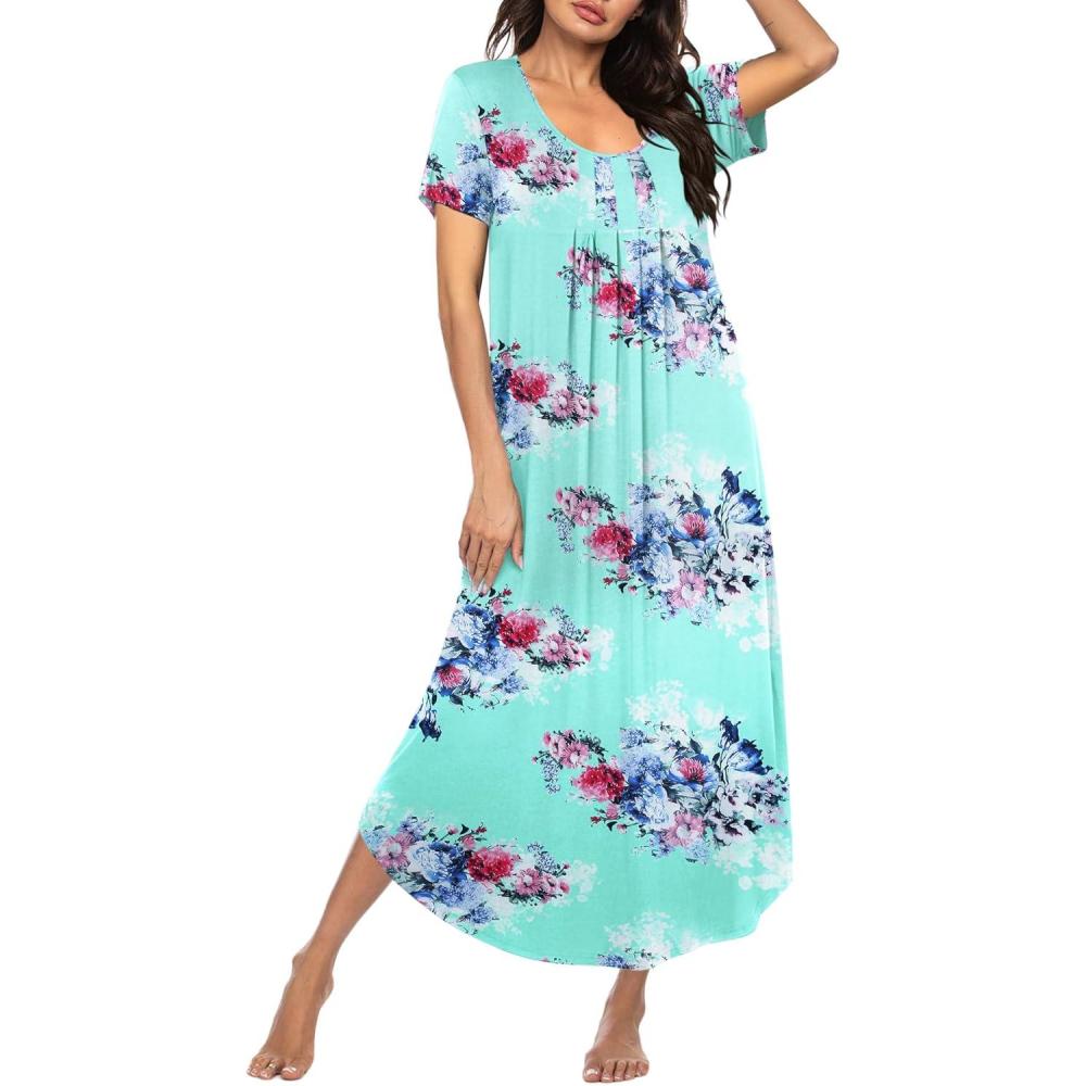 imageEkouaer Moo Moos for Women House Dress Long Nightgown Flora Print Mumus Dress S4XLBlue Flower