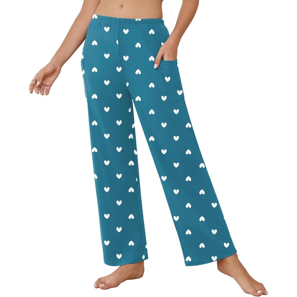 imageEkouaer Pajama Pants for Women Soft Comfy Pajama Sleep Bottoms Casual Stretch Wide Leg Lounge Pants with PocketsGreen Heart