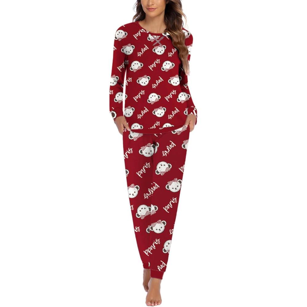 imageEkouaer Pajamas For Women Comfy Long Sleeve Jogger Set Lounge Pjs Set With PocketsTeddyred