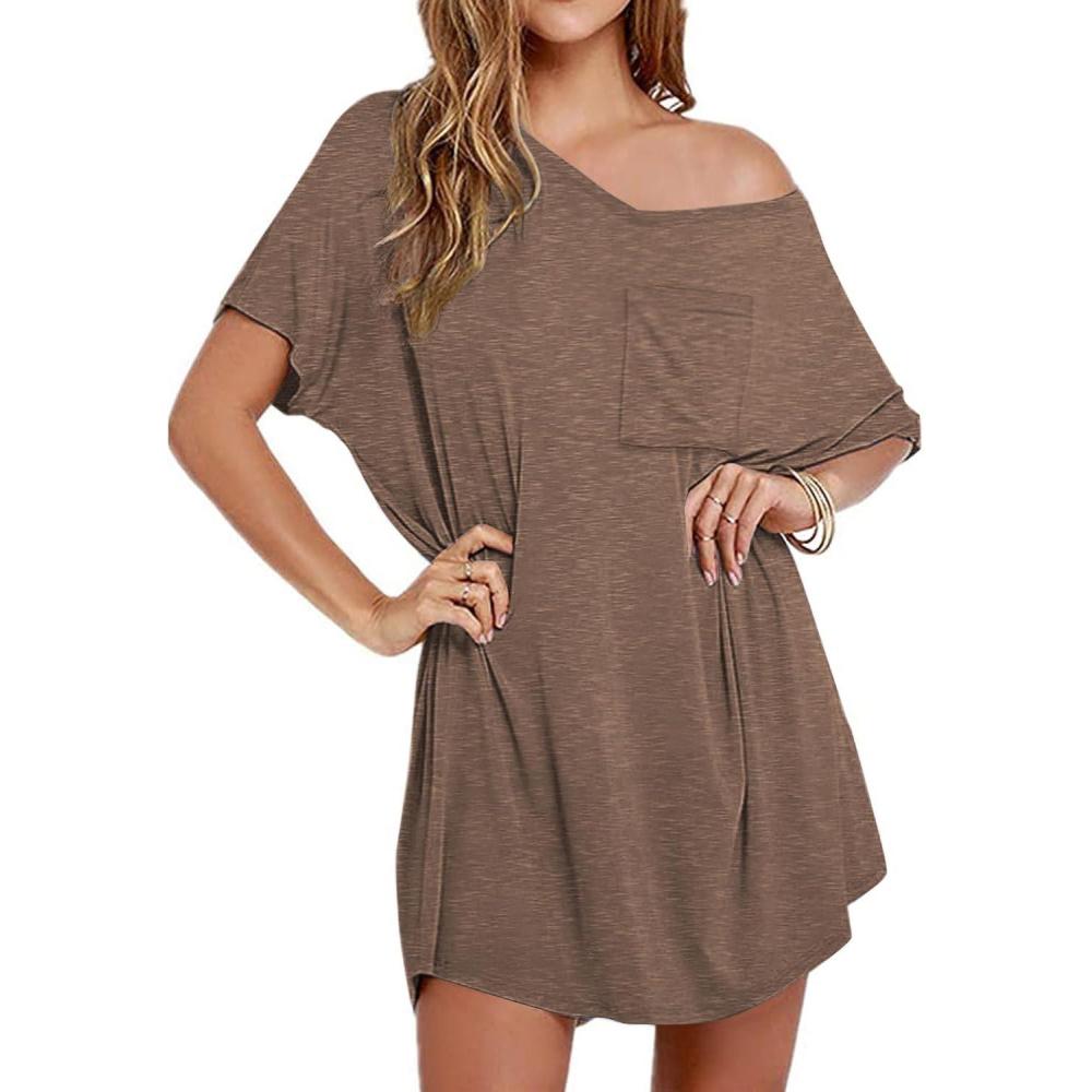 imageEkouaer Womens Tshirt Nightgown Cotton V Neck Sleepshirts Comfy Casual Nightshirt for WomenBrown