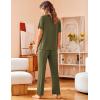 Avidlove Women Pajamas Set Notch Collar Soft Sleepwear Pjs Short Sleeve Button Down Nightwear with Long Pants(N-army Green)