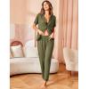 Avidlove Women Pajamas Set Notch Collar Soft Sleepwear Pjs Short Sleeve Button Down Nightwear with Long Pants(N-army Green)