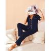 Avidlove Women Pajamas Set Notch Collar Soft Sleepwear Pjs Short Sleeve Button Down Nightwear with Long Pants(Navy Blue)