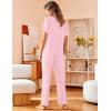 Avidlove Women Pajamas Set Notch Collar Soft Sleepwear Pjs Short Sleeve Button Down Nightwear with Long Pants(Pink)