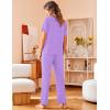 Avidlove Women Pajamas Set Notch Collar Soft Sleepwear Pjs Short Sleeve Button Down Nightwear with Long Pants(Purple With White Dots)