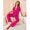 Avidlove Women Pajamas Set Notch Collar Soft Sleepwear Pjs Short Sleeve Button Down Nightwear with Long Pants(Rose Red)